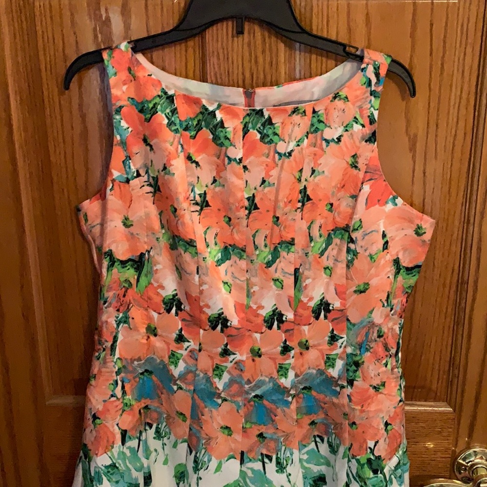 women’s floral, very formal dress.